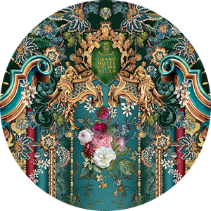 Circle displaying the print in CAMILLA's VERDI'S WORLD print collection