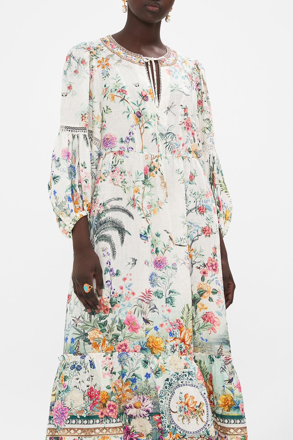 CAMILLA silk dress in Plumes and Parterres print