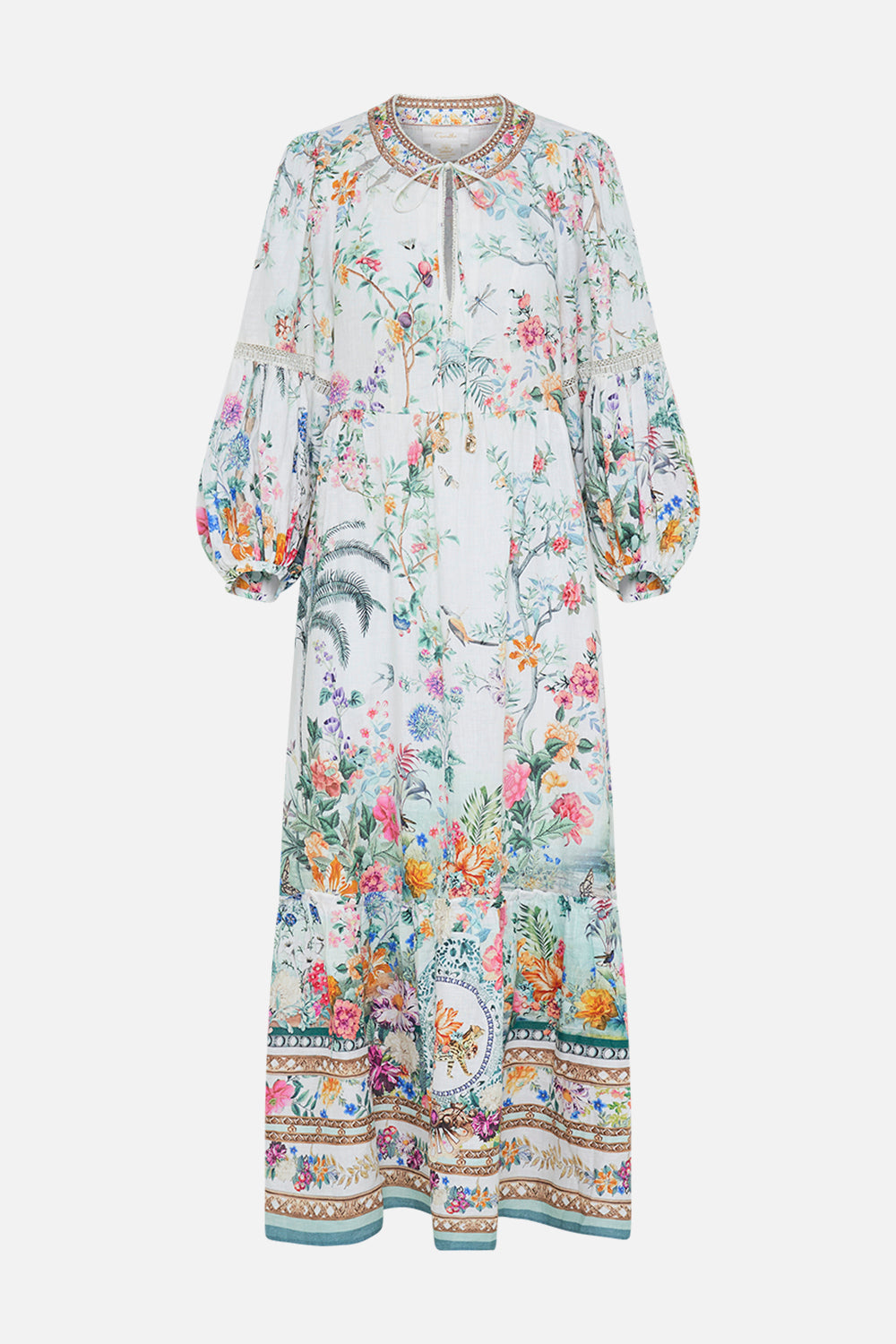 CAMILLA silk dress in Plumes and Parterres print