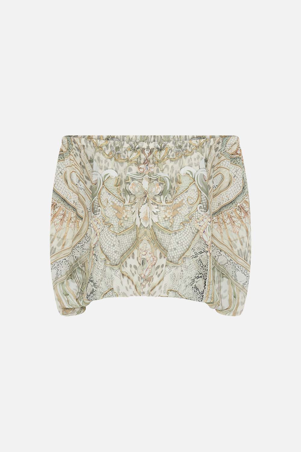 CAMILLA off shoulder top in Ivory Tower Tales print