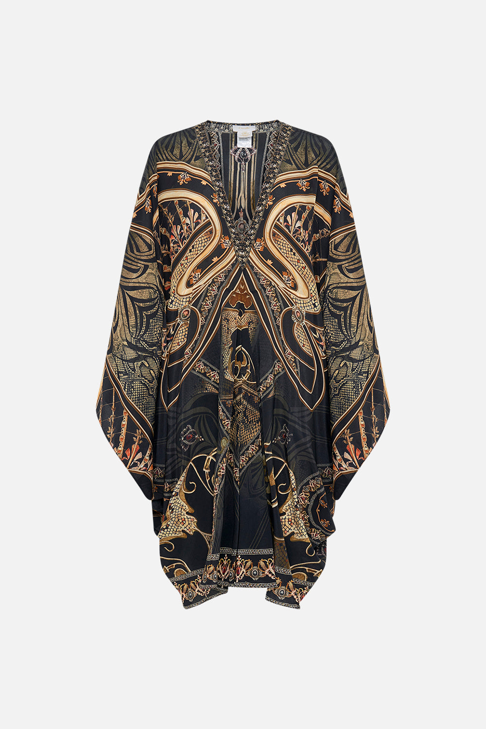 CAMILLA silk kaftan in Nouveau Noir print