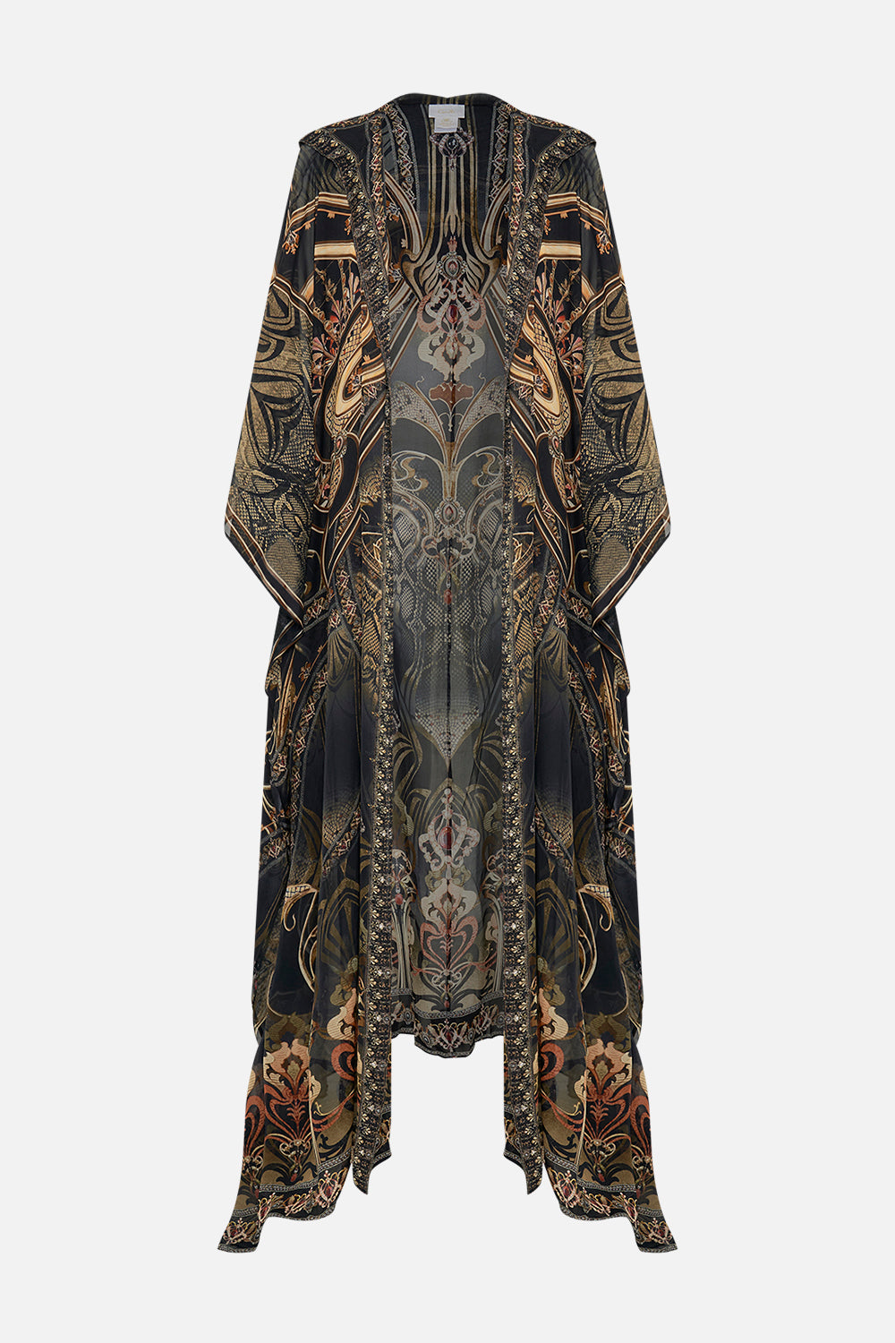 CAMILLA silk robe in Nouveau Noir print