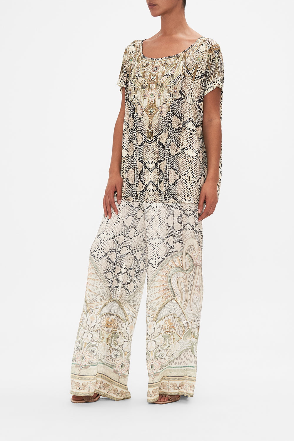 CAMILLA loose fit graphic tee in Looking Glass Houses print