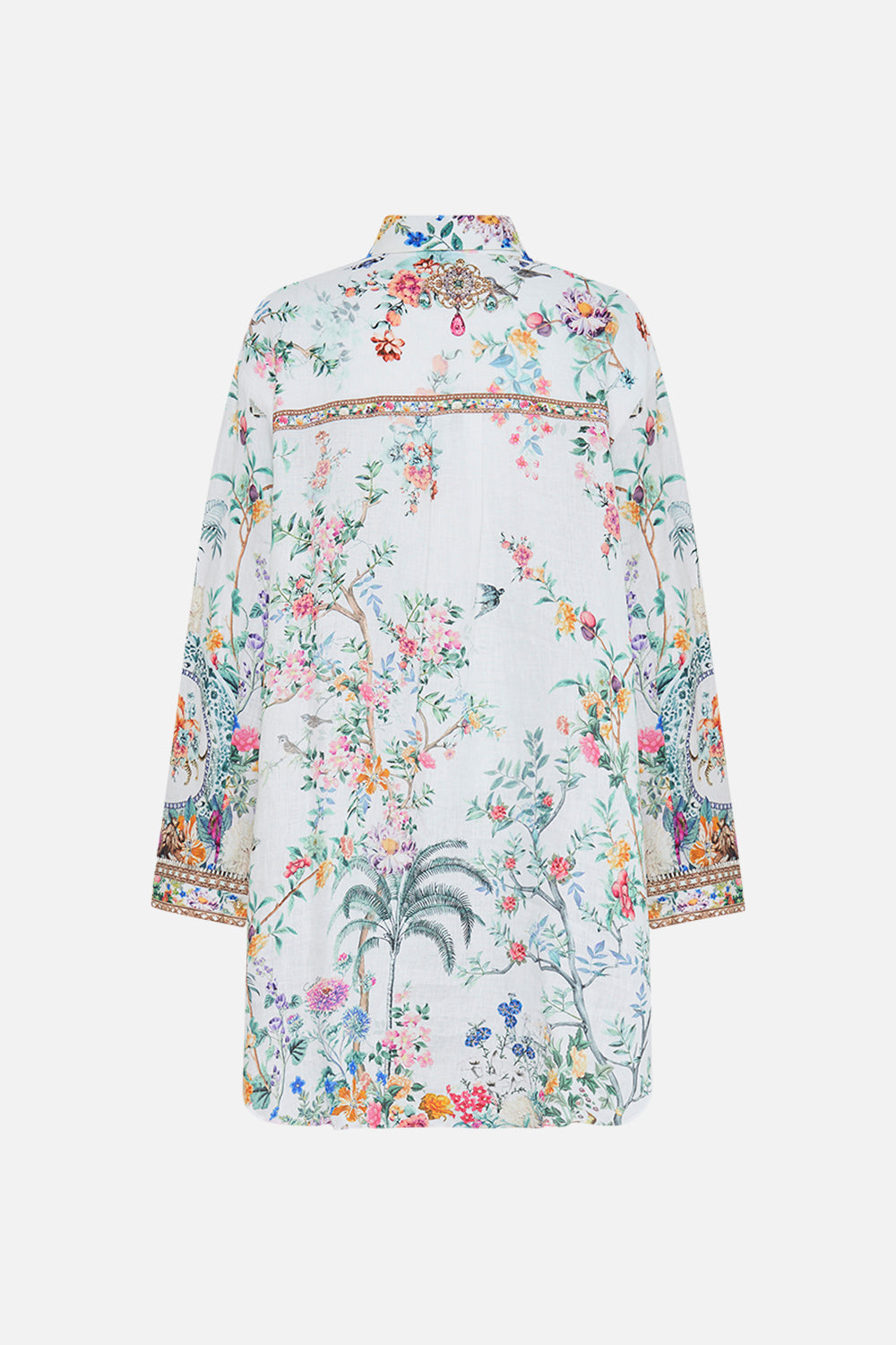 CAMILLA silk tunic in Plumes and Parterres print