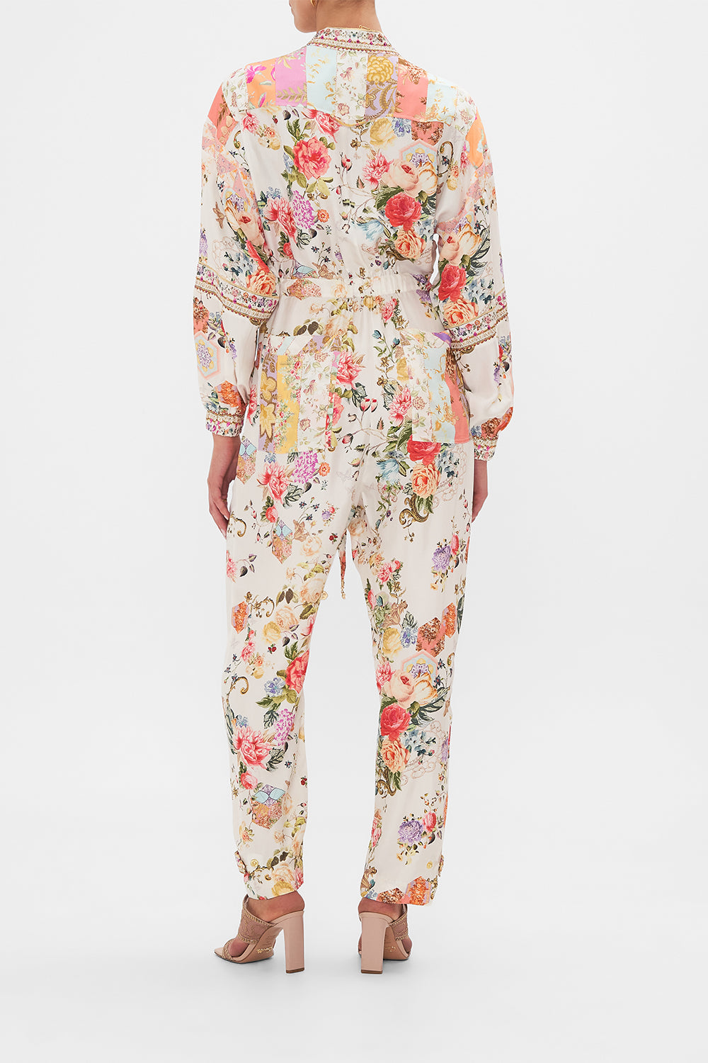 CAMILLA floral layered long sarong with front tie in Stitched in Time print.