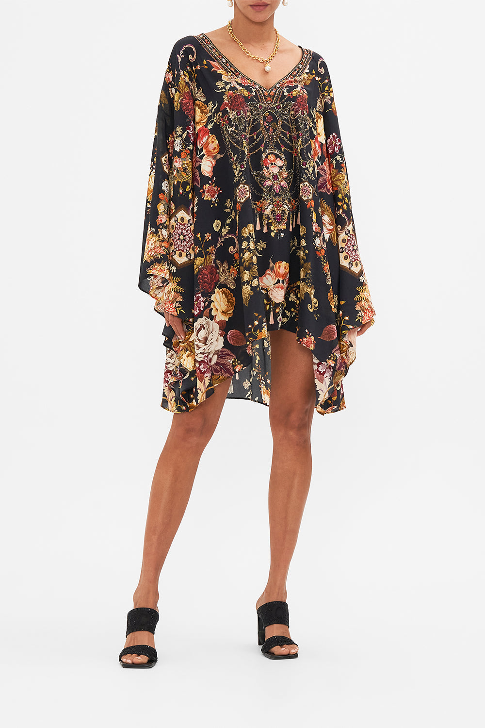 CAMILLA floral Raglan Sleeve Flared Kaftan in Stitched in Time