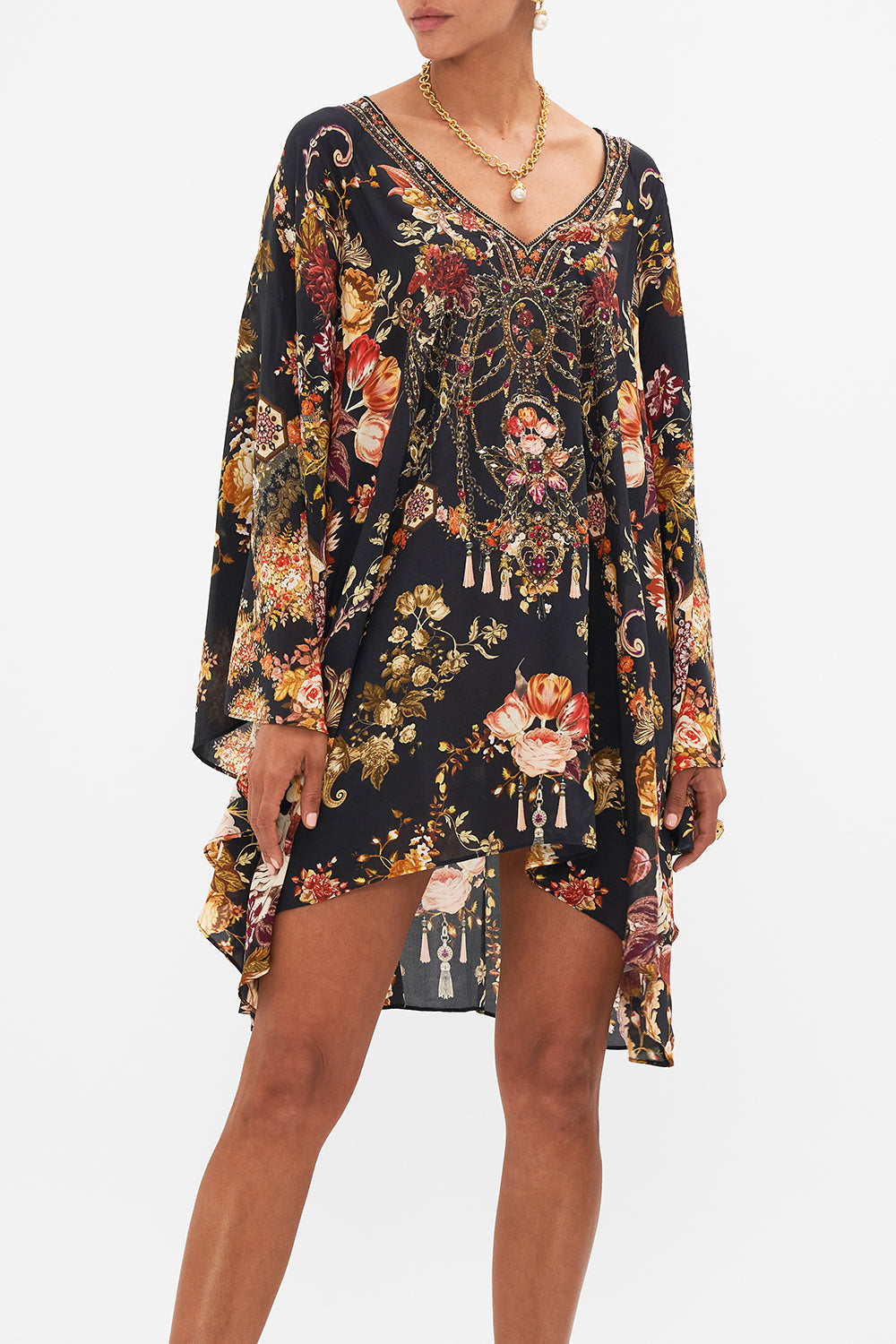 CAMILLA floral Raglan Sleeve Flared Kaftan in Stitched in Time