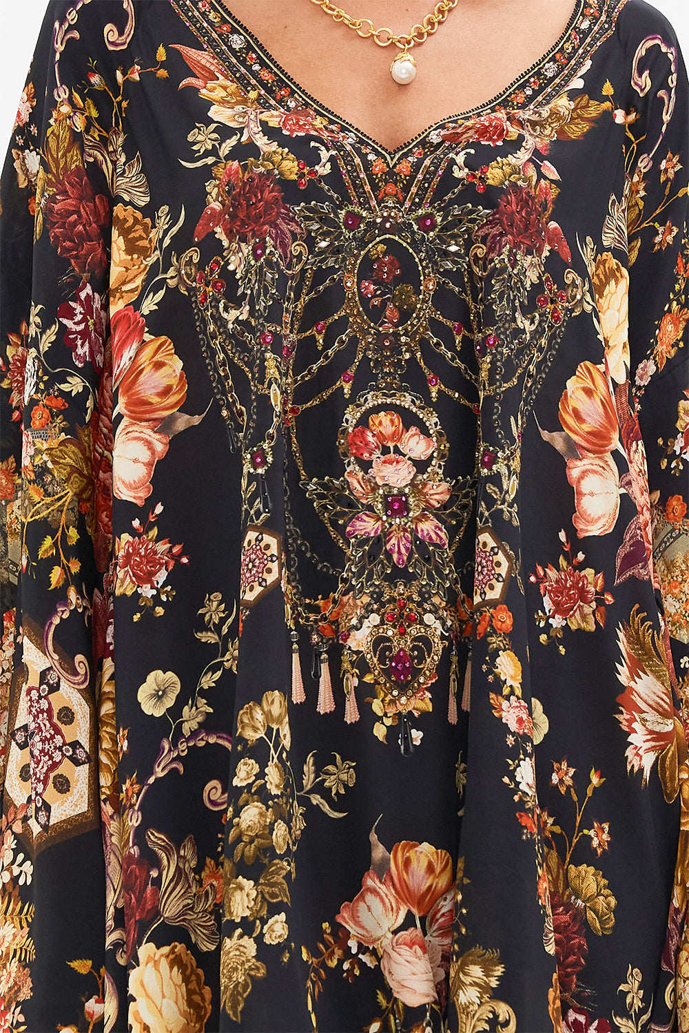 CAMILLA floral Raglan Sleeve Flared Kaftan in Stitched in Time