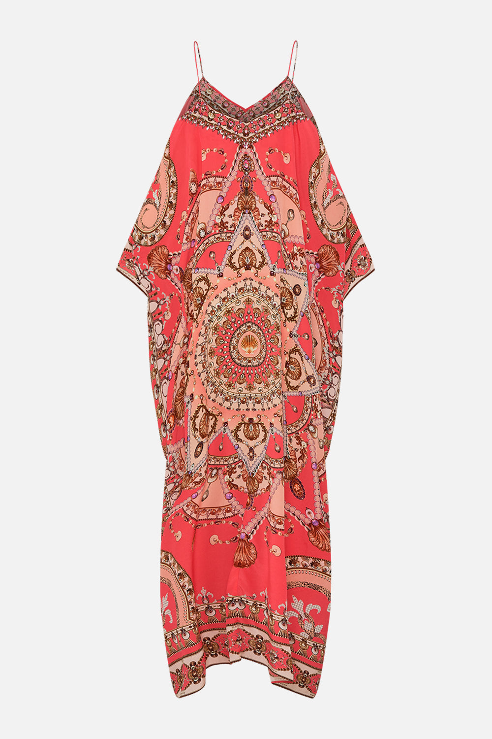 CAMILLA Pink Shoestring Strap Kaftan in Shell Games