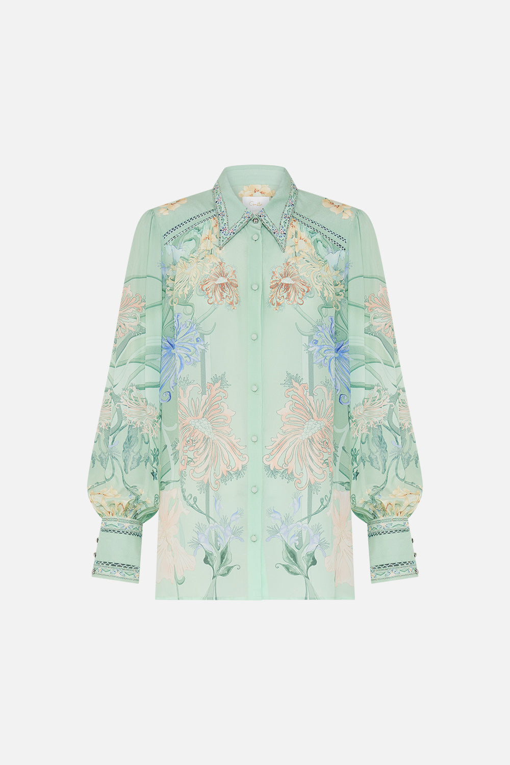 CAMILLA Floral Button Through Blouson Sleeve Blouse in Dreaming in Dutch