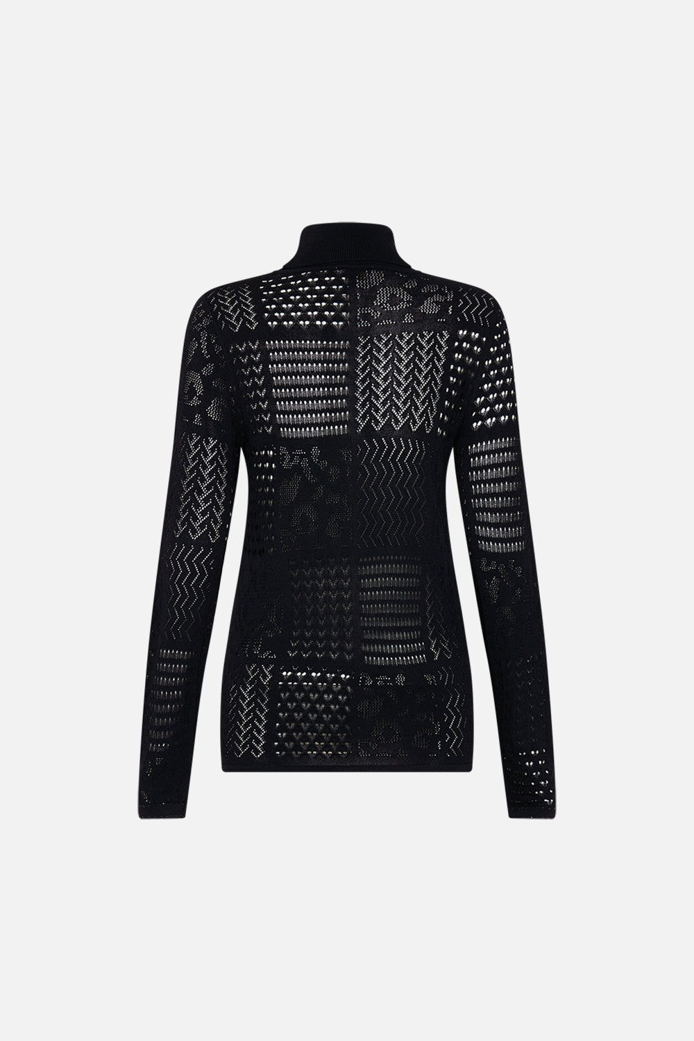 CAMILLA floral pointelle turtle neck knit in Stitched In Time print.