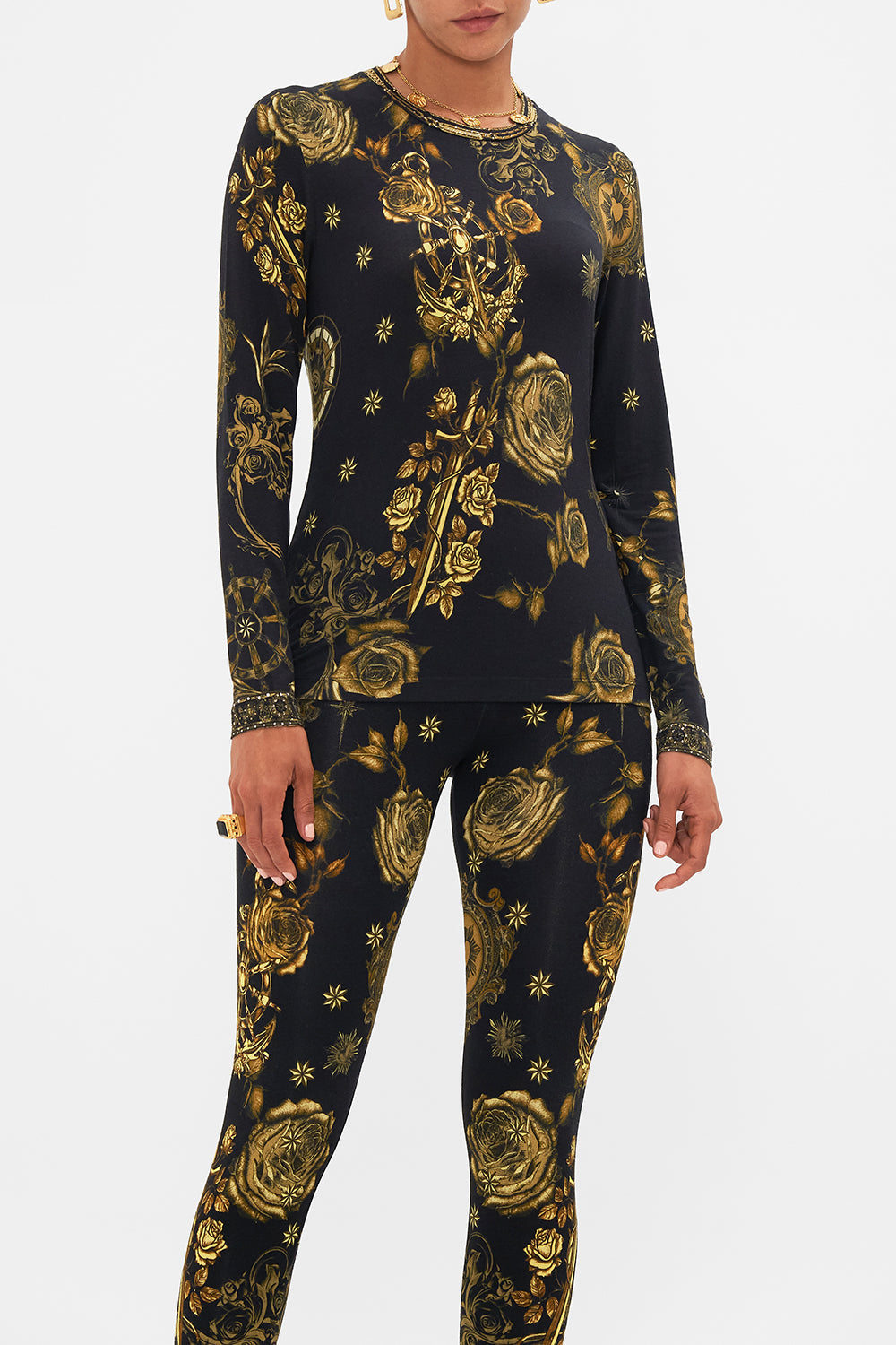 CAMILLA black long sleeve top in So Says the Oracle print.