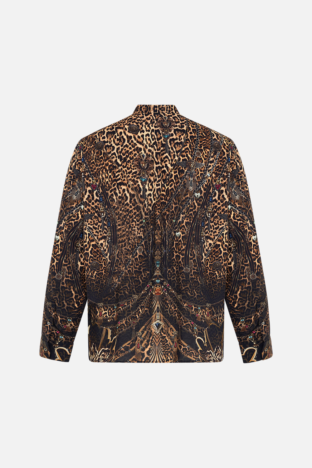 CAMILLA leopard long-sleeve mandarin collar shirt in Amsterglam print