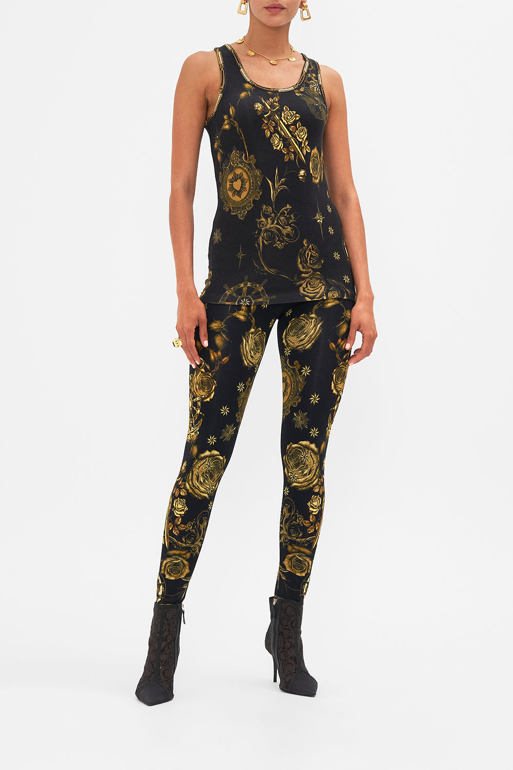 CAMILLA multi curved hem fitted tee in One Night In De Wallen print.