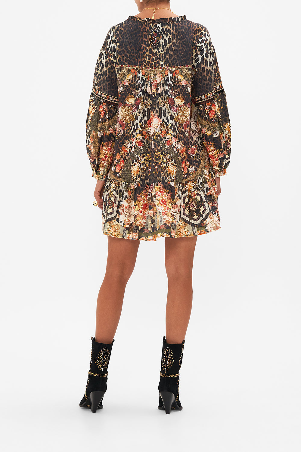 CAMILLA Leopard Pintuck Yoke Short Dress in Born in Bruges