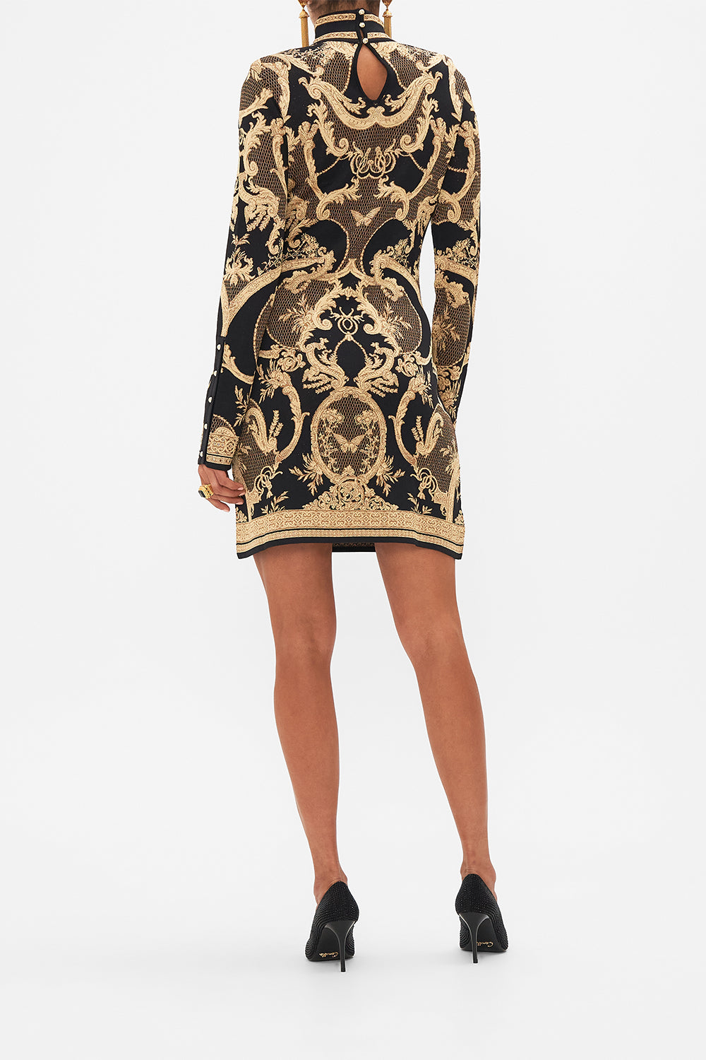 CAMILLA Black Jacquard Turtle Neck Short Knit Dress in Magic in the Manuscripts