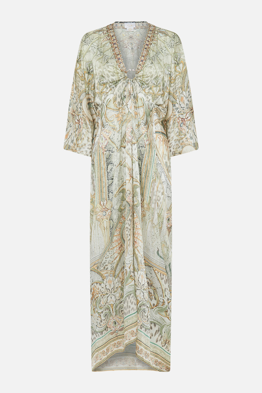 CAMILLA silk kaftan in Ivory Tower Tales print