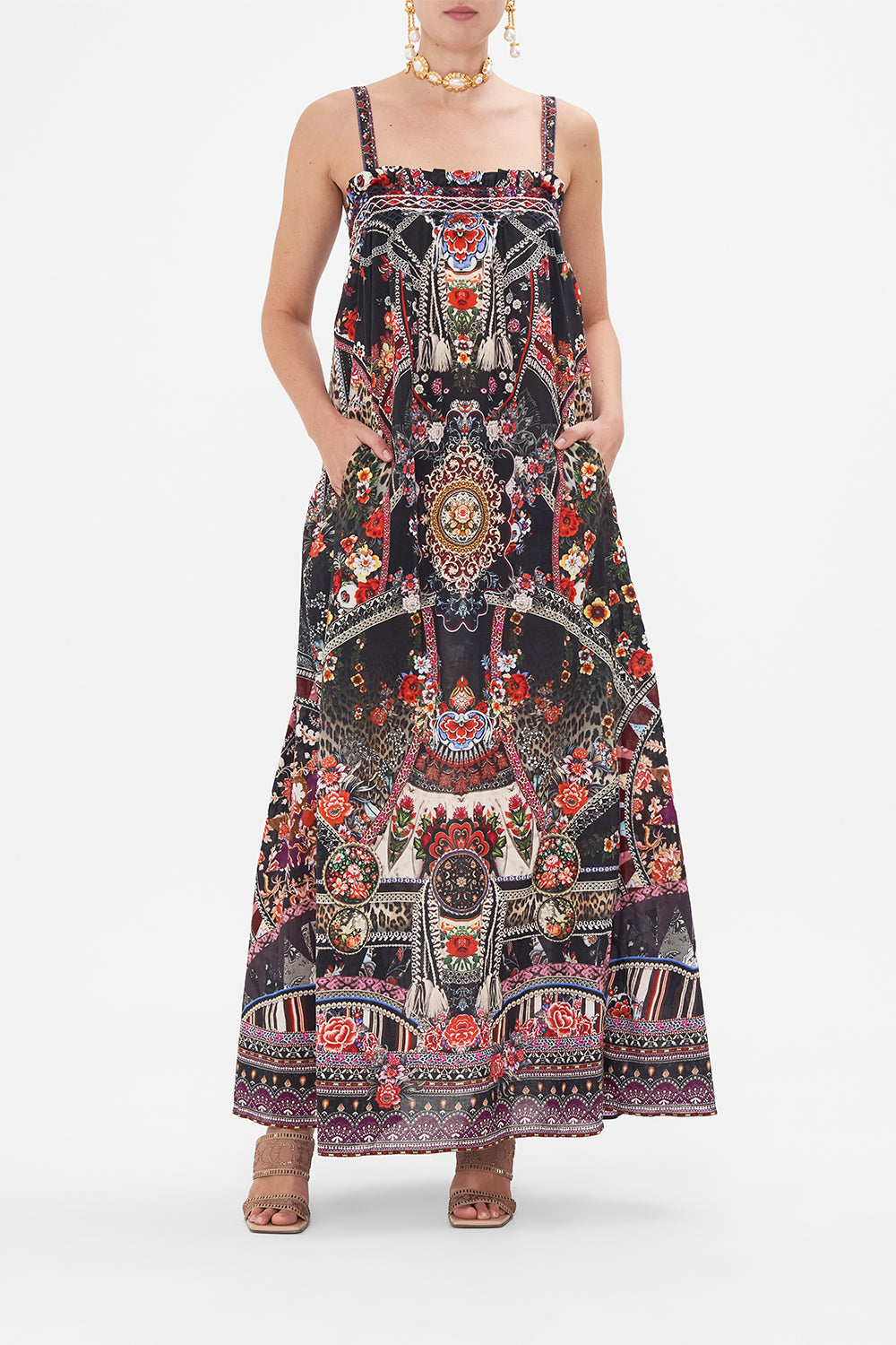 CAMILLA wide strap sundress in Volendam Dolls print