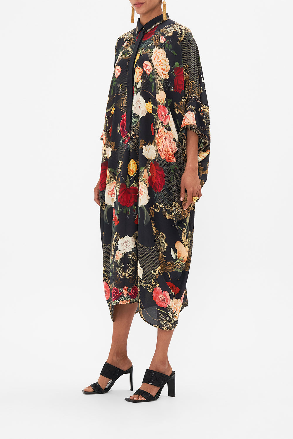 CAMILLA Black Batwing Kaftan in Magic in the Manuscripts