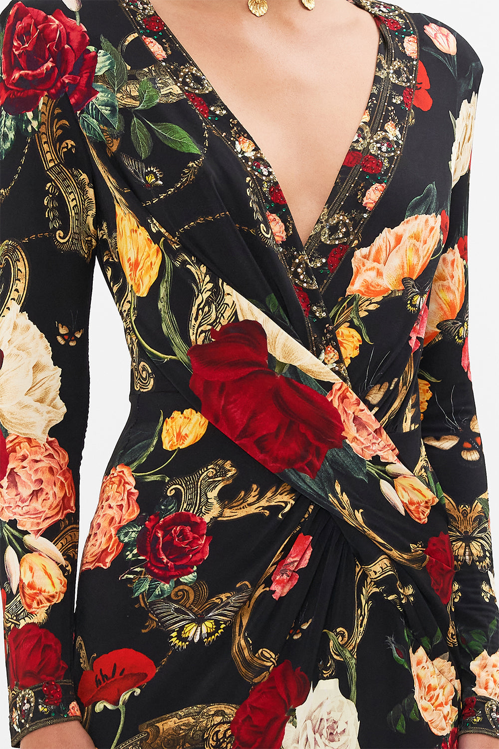 h3 product b3 V-NECK MIDI CROSS FRONT DRESS MAGIC IN THE MANUSCRIPTS hello fitted long kids-waistcoats