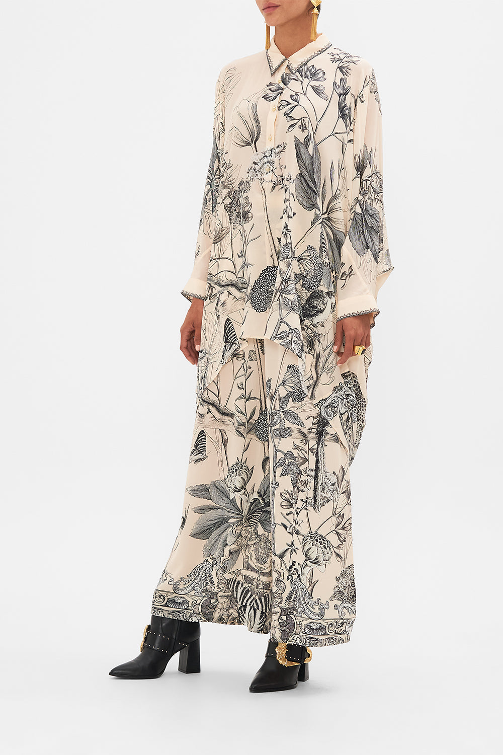 CAMILLA Multi Button Up Top with Draped Back in Etched into Eternity print