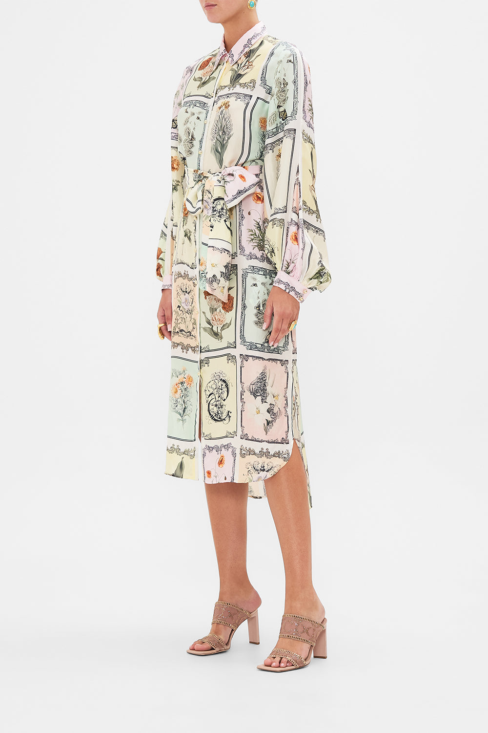 CAMILLA multi midi shirt dress in Long Live Letterpresses print