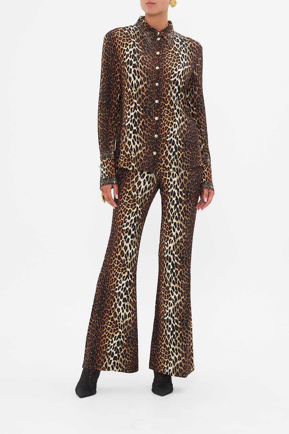 CAMILLA Leopard Fitted Jersey Shirt in Amsterglam