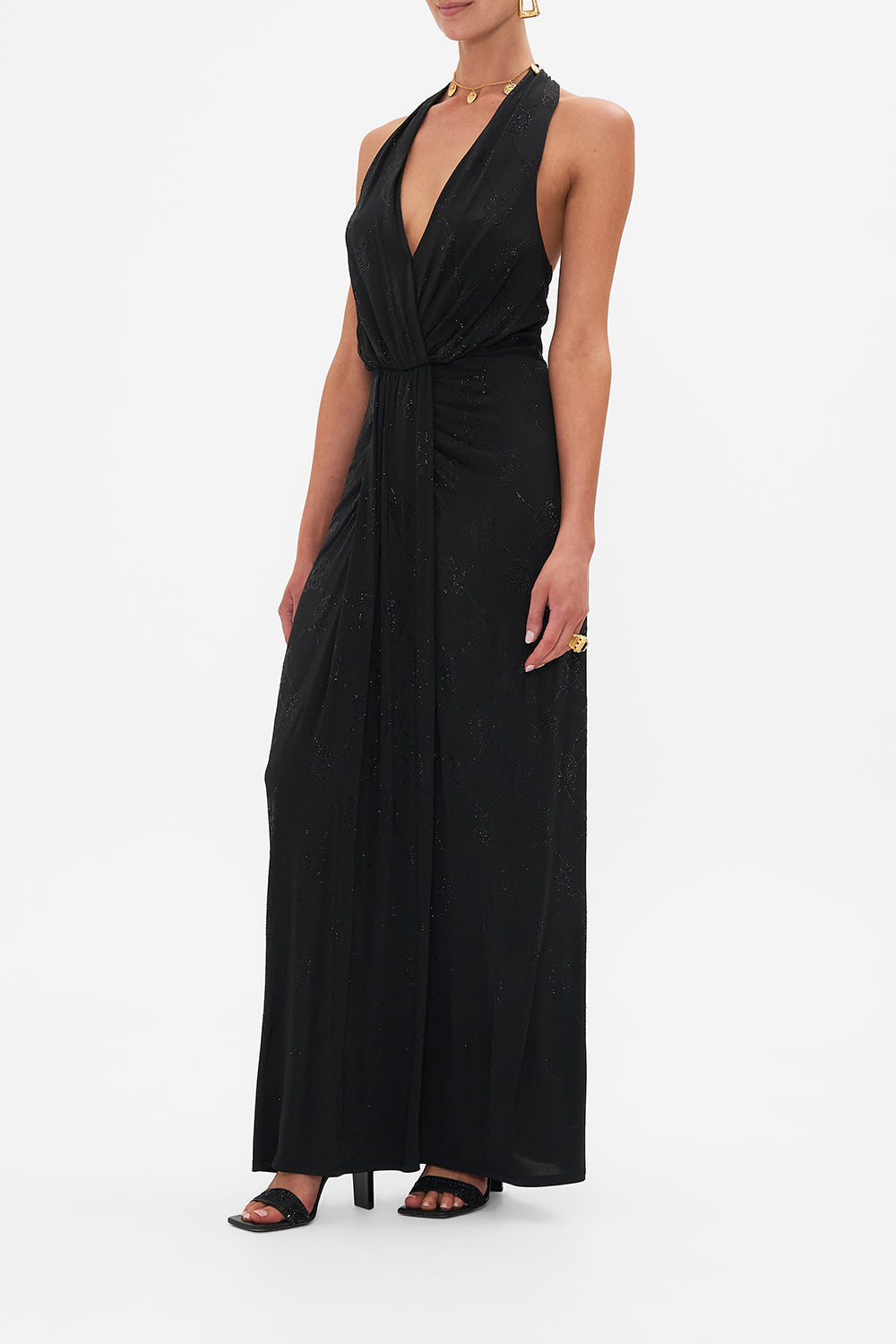 CAMILLA leopard long jersey halter dress in Amsterglam print.