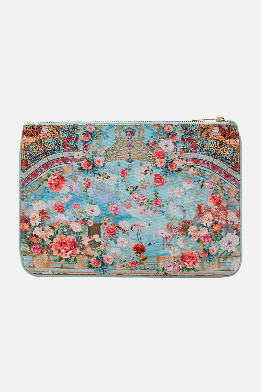 CAMILLA Small canvas clutch in The jewellery museum print.