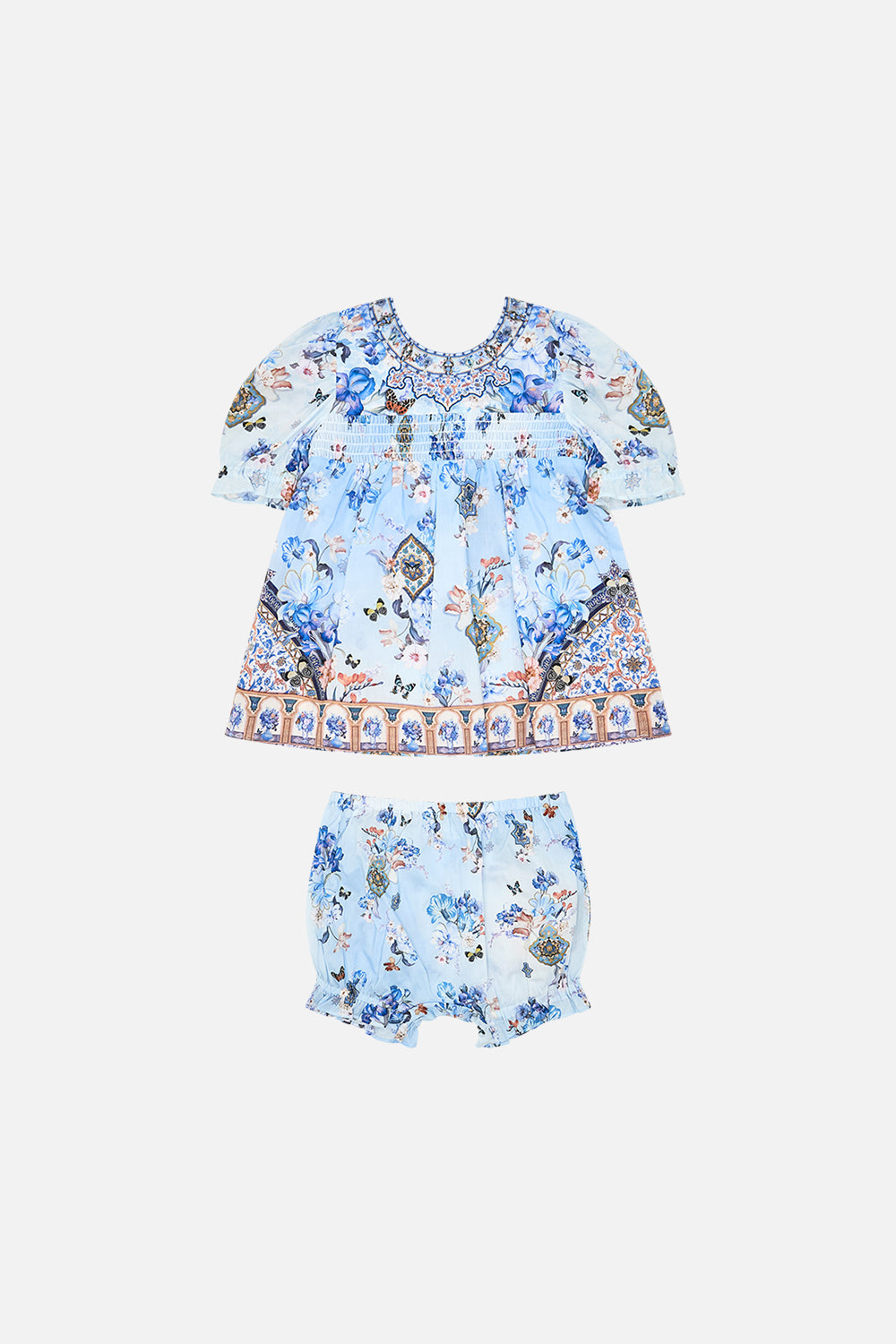 CAMILLA Babies Puff Sleeve Top And Bloomer Set in Al Manial Palace Memoirs print