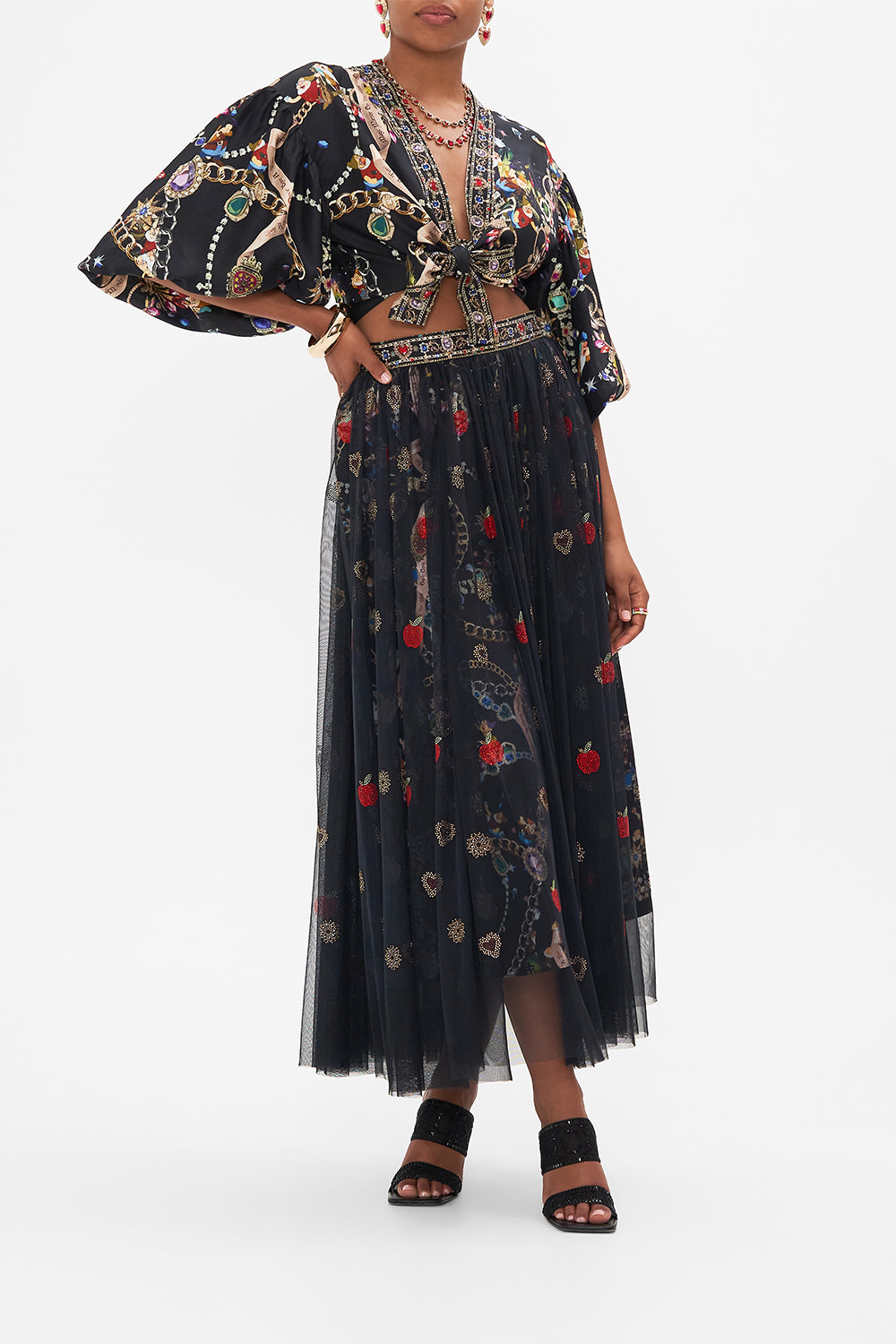 Disney CAMILLA puff sleeve top in Happily Ever After print