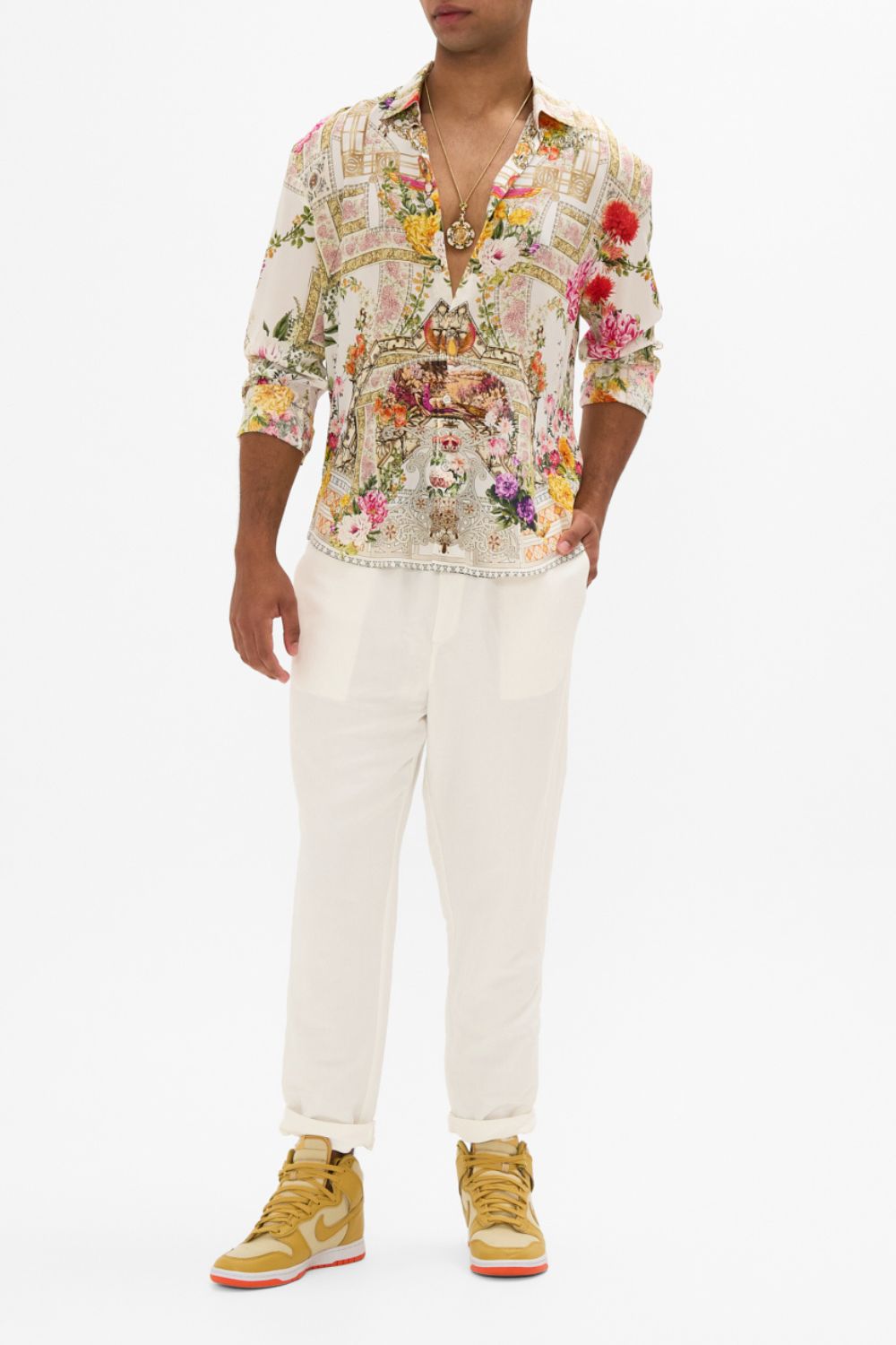 CAMILLA Collared Long Sleeve Shirt in Egyptian Rose print.