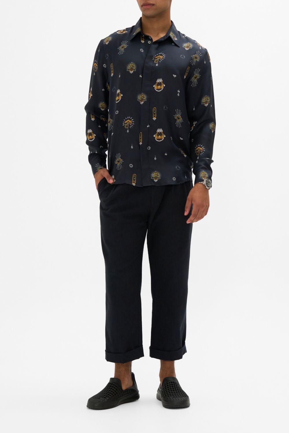 CAMILLA Long Sleeve Hidden Placket Shirt in Call Me Cleopatra print