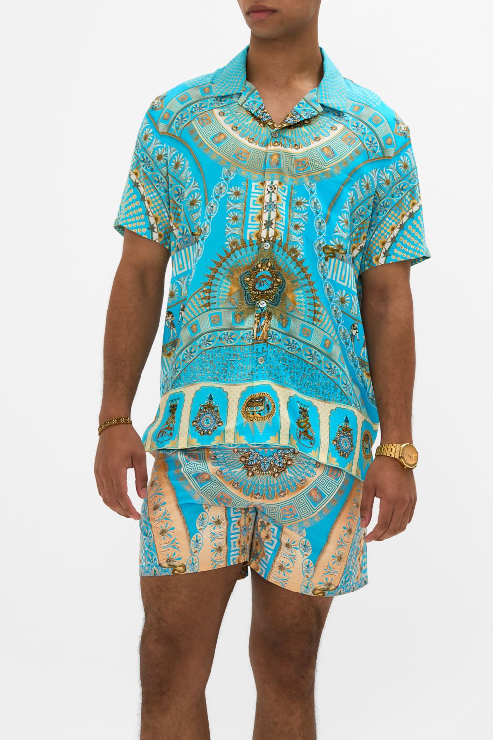 Hotell Franks By CAMILLA Short Sleeve Camp Collared Shirt in Temple Of Light Print.