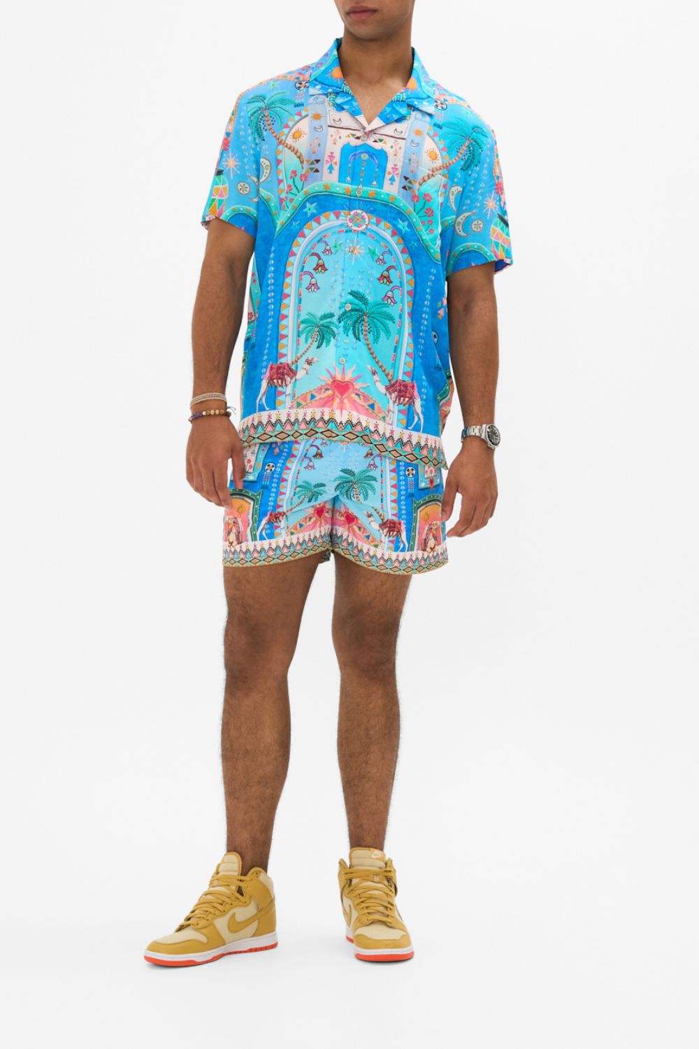 CAMILLA Short Sleeve Camp Collared Shirt in A Painted Village print