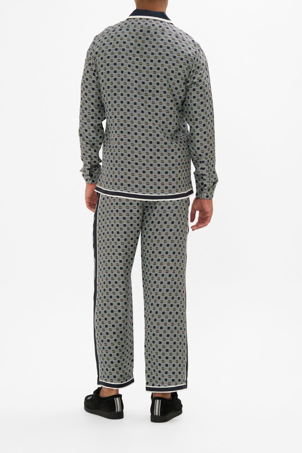CAMILLA Long Sleeve Camp Collared Shirt in Riddle Of The Sphinx Print.