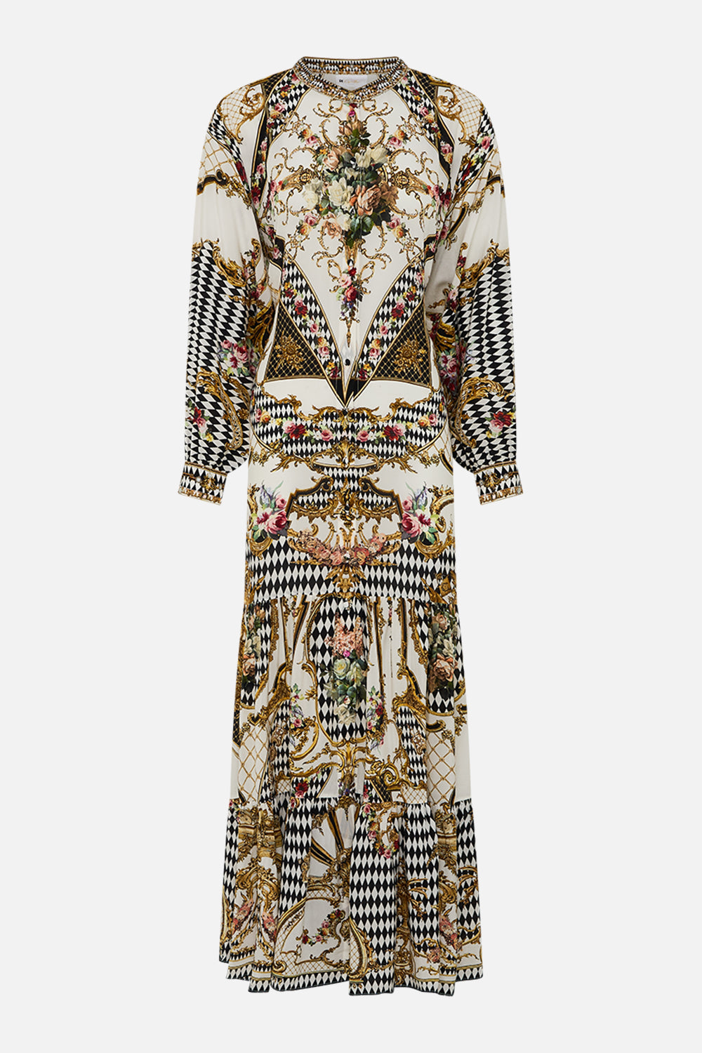 TIERED SHIRTDRESS WITH WIDE WAIST TIE ROCOCO GLOW