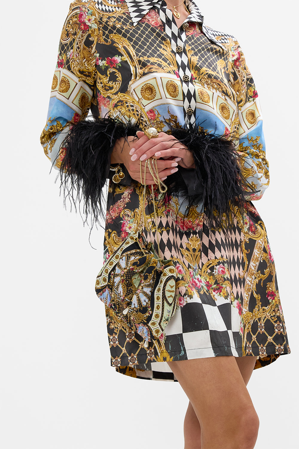 DRAWSTRING POUCH WITH CHAIN STRAP MONARCHY MANIA