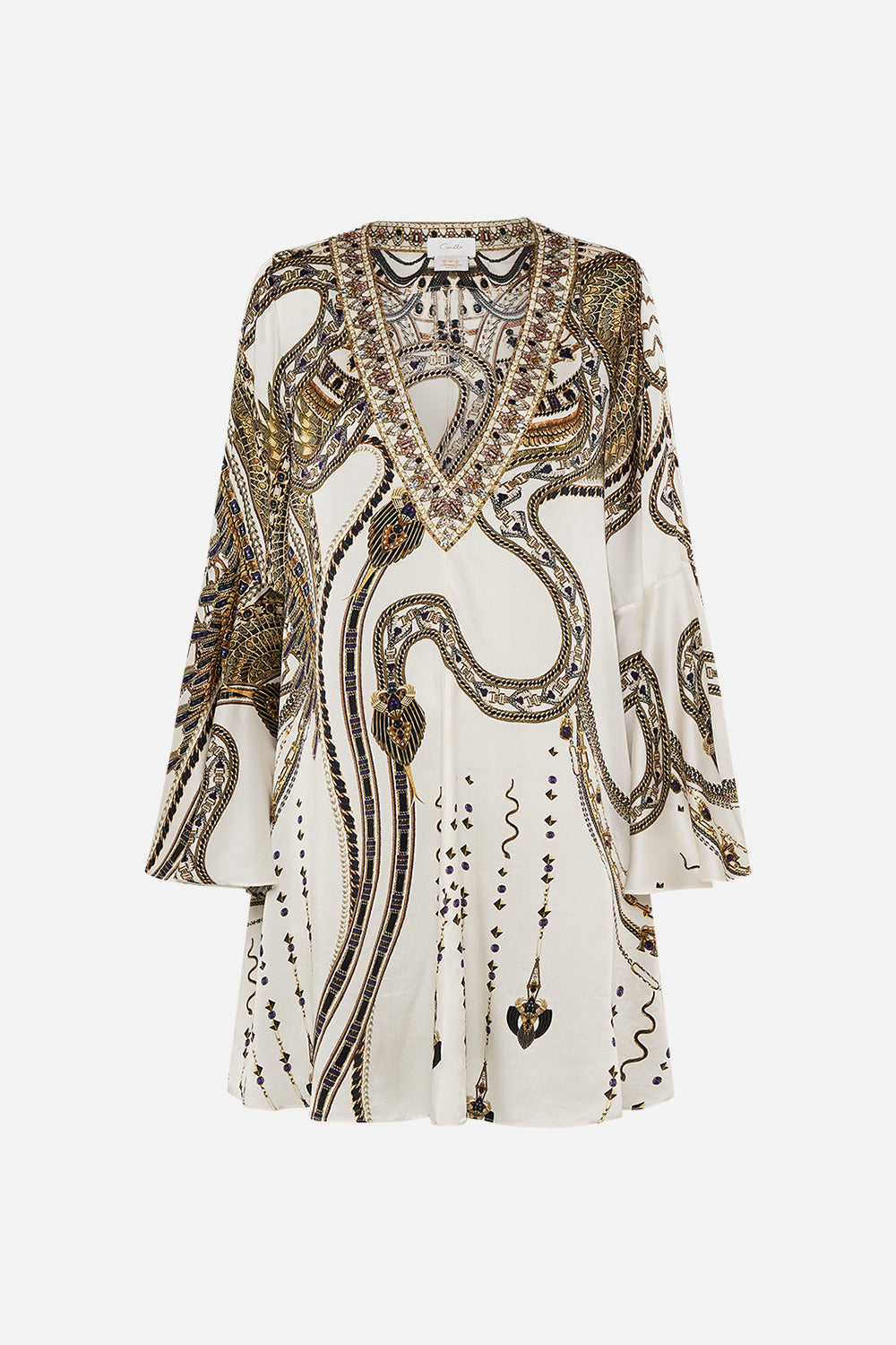 V-NECK FLARED SLEEVE MINI DRESS GODDESS ENERGY