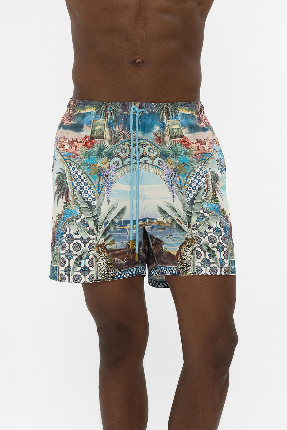 MID LENGTH BOARDSHORT WITH ELASTIC WAIST POSTCARDS & PALM TREES