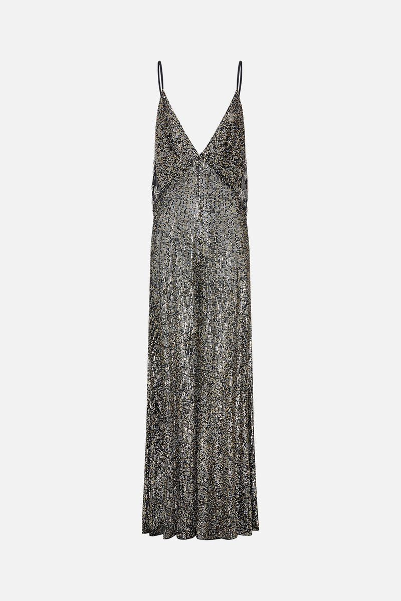 DRAPED JUMPSUIT WITH STRAPS COMING DOWN FROM COSMOS