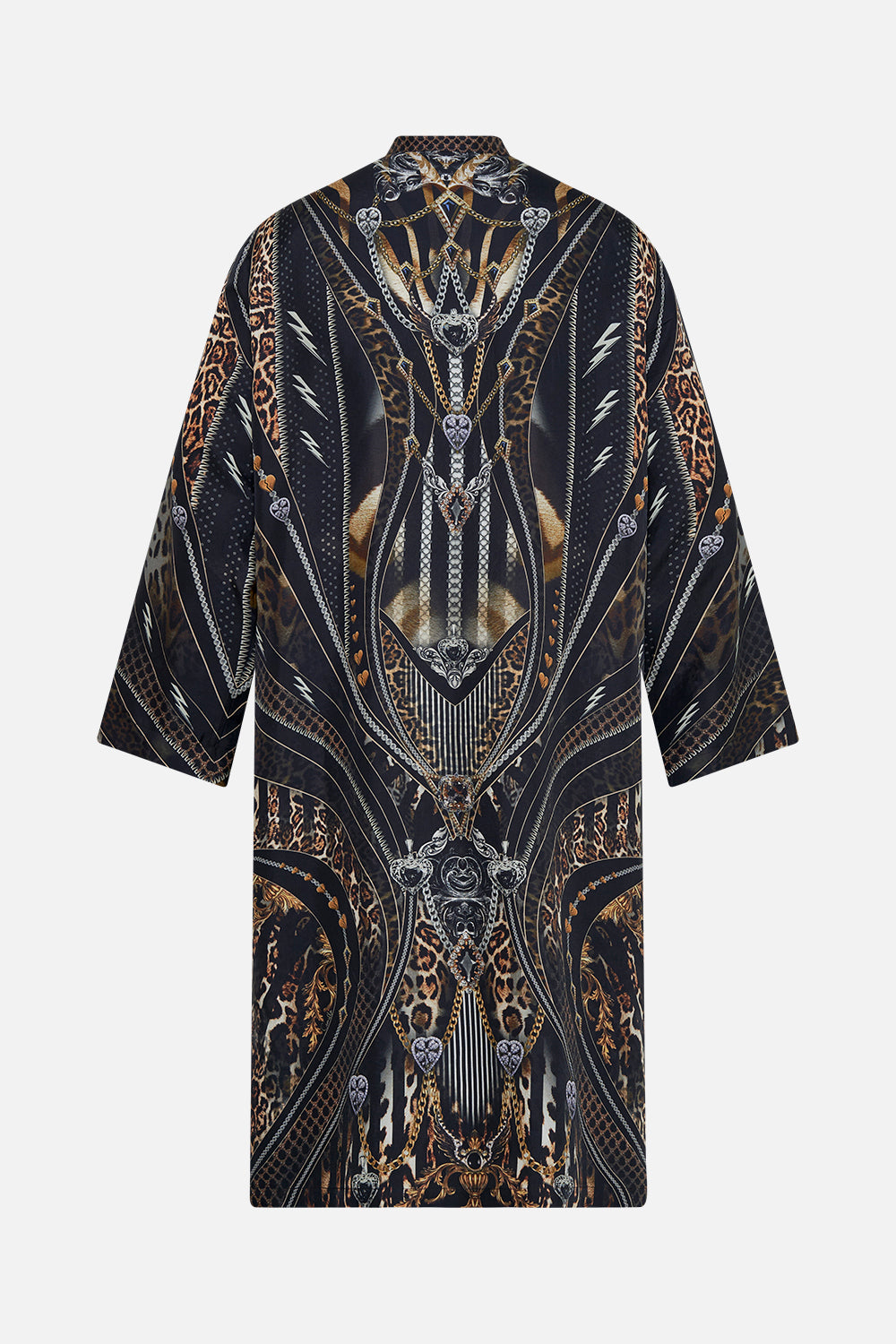 Back product view of Hotel Franks by CAMILLA mens silk kaftan in Chaos In The Cosmos animal print