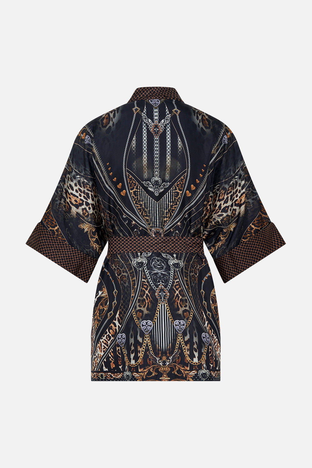 Back product view of Hotel Franks by CAMILLA mens silk robe in Chaos In The Cosmos animal print