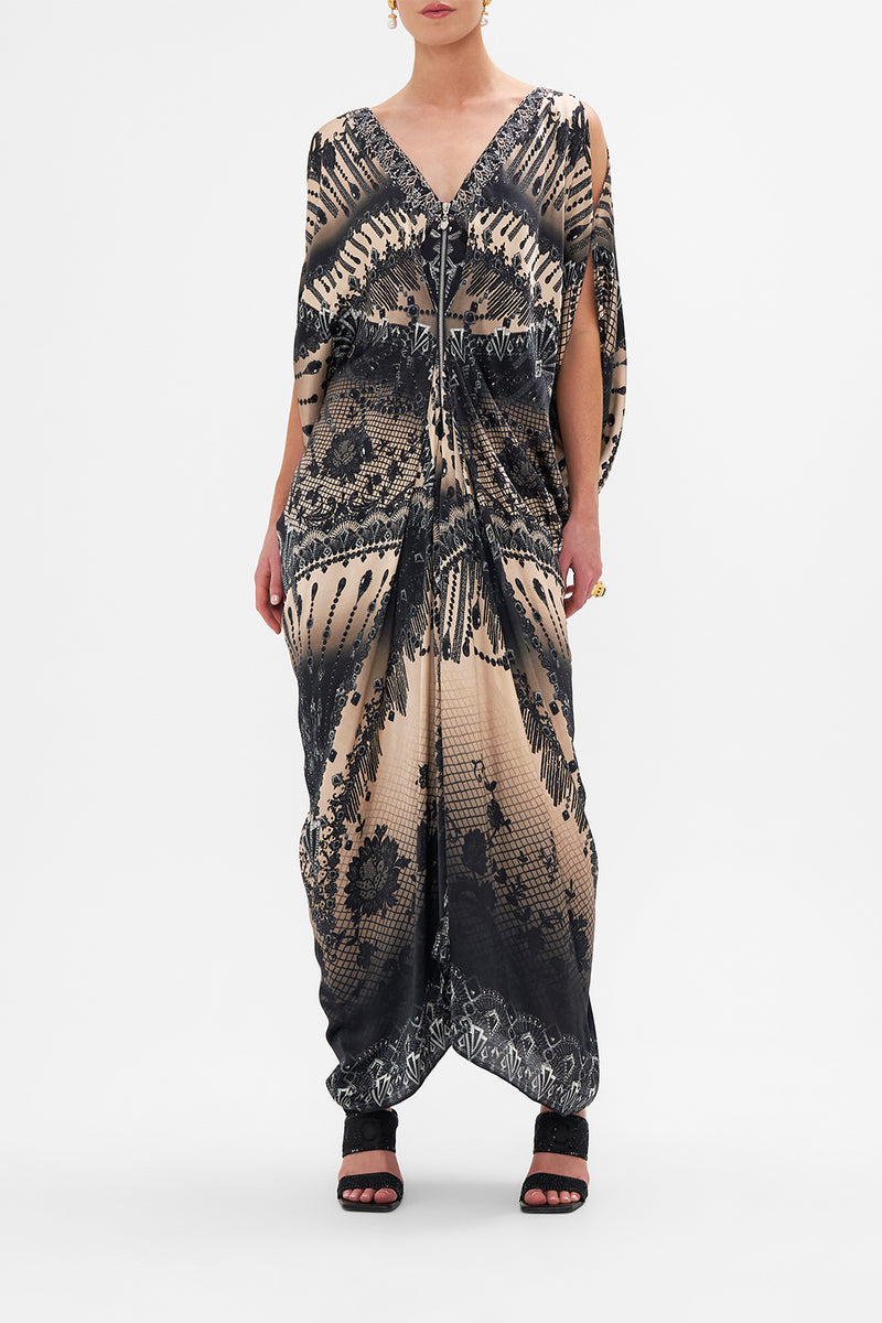 LONG DRAPE DRESS WITH ZIP FRONT TAME MY TIGER