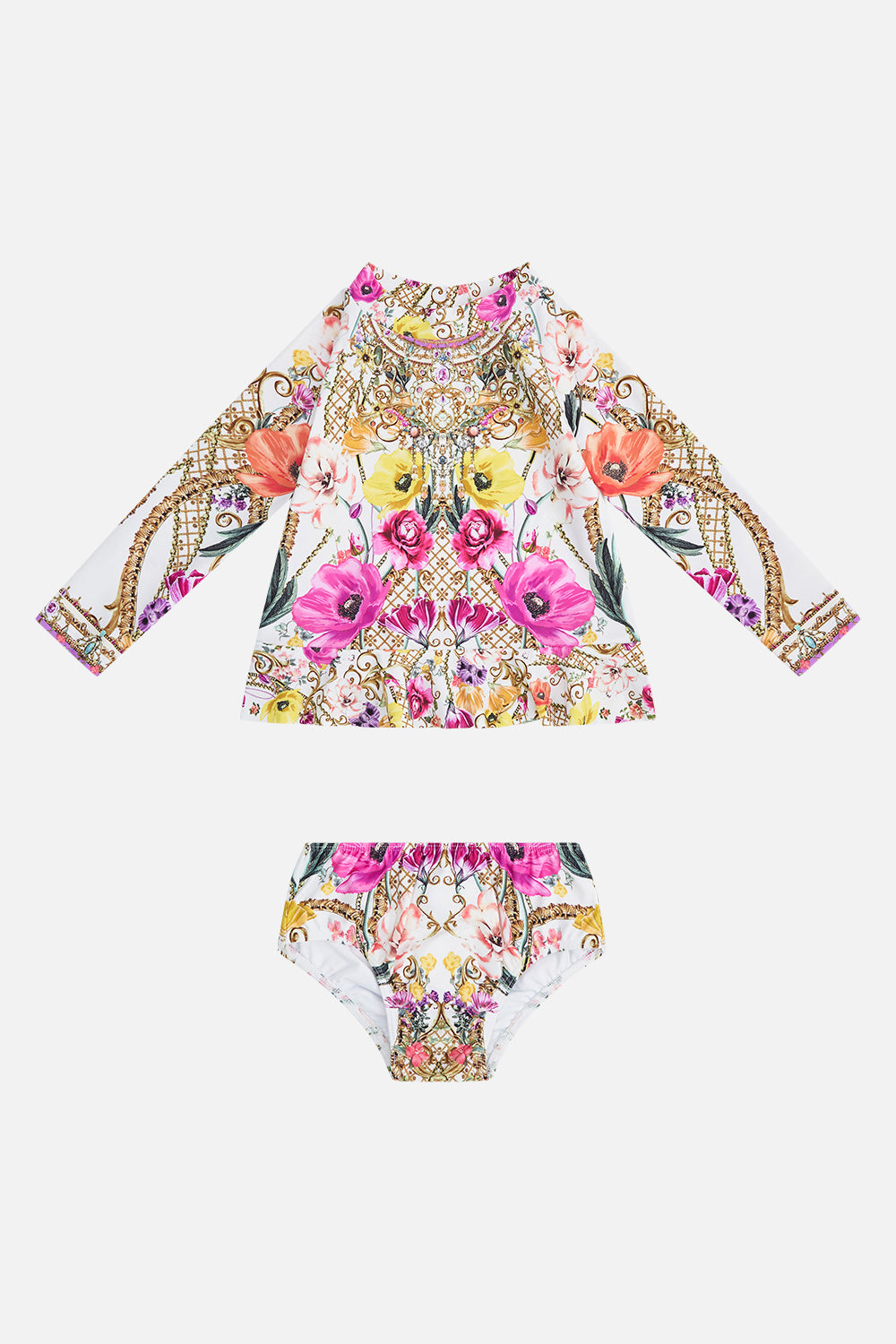 Product view of MILLA By CAMILLA babies rashie swimsuit set in Destiny Calling print