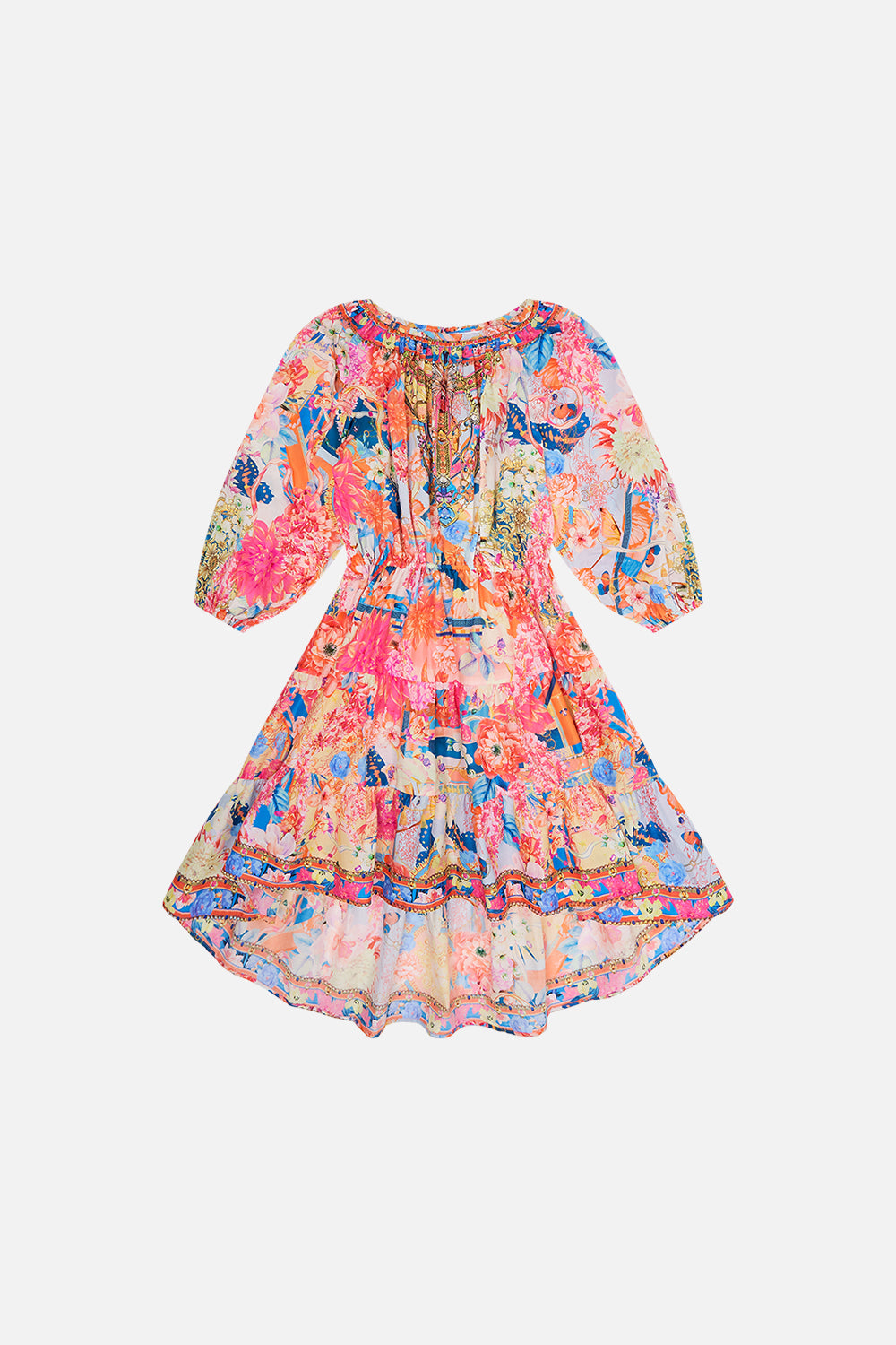 KIDS HI-LOW BLOUSON SLEEVE DRESS 4-10 MEET ME IN THE GARDEN