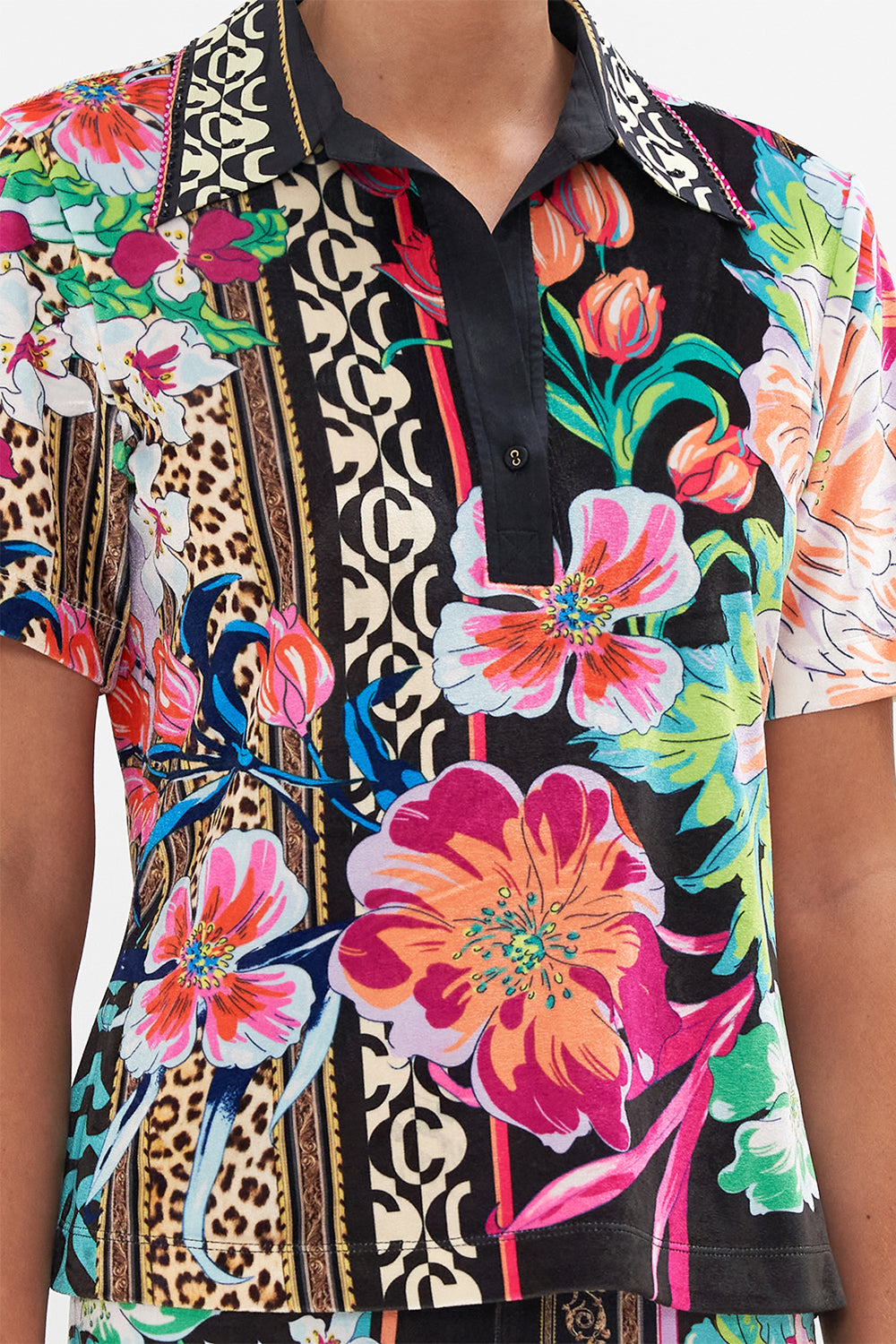 SHORT SLEEVE COLLARED TOP PRINTED PRIMA VERA