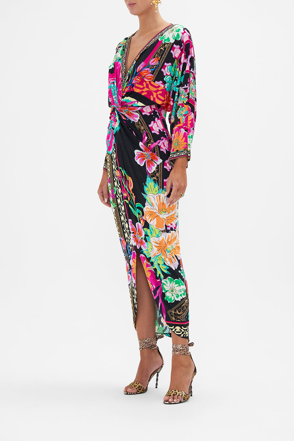 LONG SPLIT FRONT TWIST DRESS PRINTED PRIMA VERA