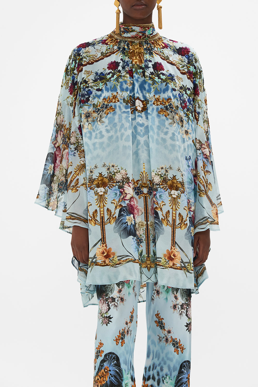 HIGH NECK RUFFLE SLEEVE BLOUSE LETTERS TO LEO