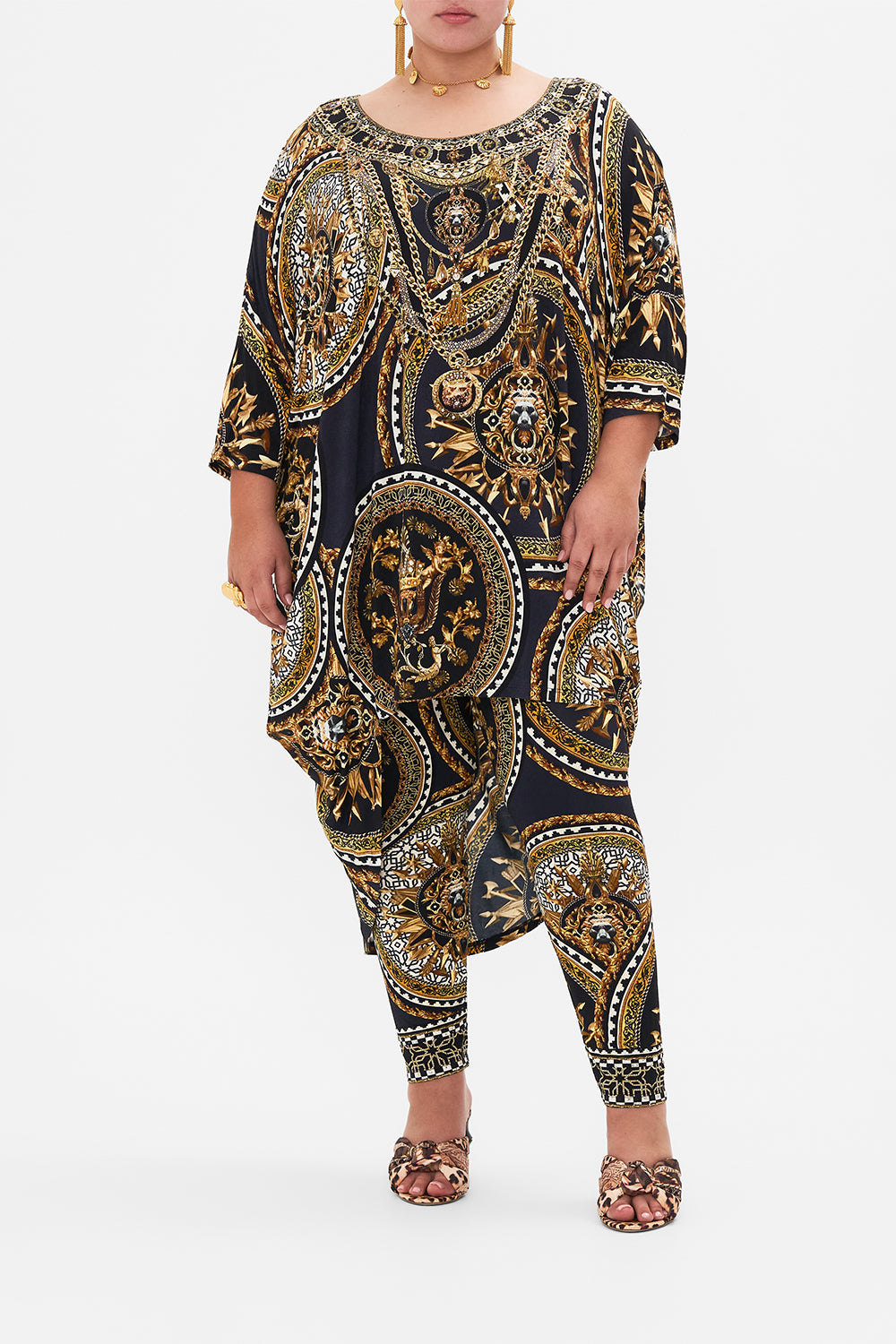 SCOOP BACK HEM LOUNGE DRESS DUOMO KALEIDO